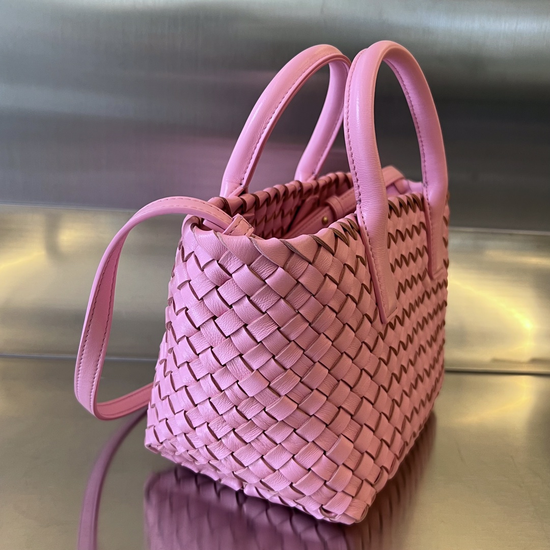 Mini Cabat Intreccio Leather Tote Pink